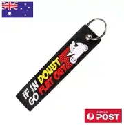 IF IN DOUBT GO FLAT OUT Motorcycle Keychain Jet Tag Keyring Embroidered Key Ring