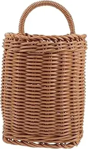 Outanaya Hanging Organizer Basket Wall Storage Basket Imitation Rattan Woven Kitchen Seasoning Storage Wall Decor Home Use
