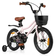 Costway 40 cm Kids Bike Push Pedal Bicycle w/Training Wheels Pink