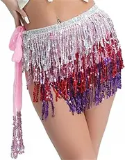 [Generic] Belly Dance Hip Scarf Halloween Belly Dance Performance Costume Sequins Tassel Hip Towel Beaded Waist Chain Performance Waist Towel Belly Dance Waist Belt