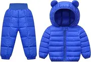 [FEOYA] Baby Girl Boy 2 Pcs Winter Clothes Sets Puffer Hooded Down Jacket with Snow Pant Toddler Padded Jacket Coat Down Tousers Lightweight Casual Outerwear Outfits Snowsuit for 0-5 Years
