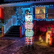 54 Inch Christmas Snowman Decorations with String Lights for Outdoor Yard, Christmas Yard Signs Stakes Pathway Lights Lawn Patio Garden Decor for Holiday New Year