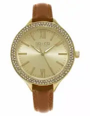 NEW SO & CO New York 5089.2 Women's SoHo Crystal Accent Beige Leather Gold Watch