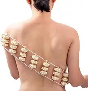 Handmade Wood Back Massage Roller Tool, Anti Cellulite Lymphatic Drainage Tool, Wood Therapy Tool, Wood Roller Massage for Body Pain Release, Trigger Point Wooden Back Massage Roller Rope (A)