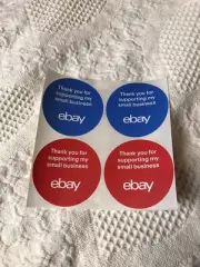 New Sheet of 4 Blue & Red Small Business eBay Stickers, 3 inch