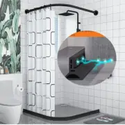 Shower Curtain Rod Extendable Curtain Rail Bar w/ Curtain,Water Retaining Strip