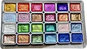 Watercolour Paint Set, Vibrant Colours in Portable Box, Watercolour Paint Set, Ragable Box, with Brush and Watercolour Paper, Watercolour 1 Set Pearlescent Watercolour Set