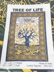 Cotton Tapestry The Golden Tree of Life Blue & Gold 55” X 85” Wall Hanging Art
