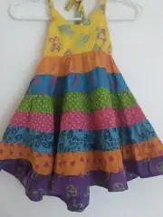 Girls Camelia Dress Sz 2-3 Multicoloured Frills - Natural Cotton E2