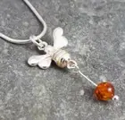 Bumble Bee, Baltic Amber,Drop Necklace,Sterling Silver(16'' or 18'' Snake Chain)