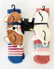 (2) FREE PRESS Nordstrom Fuzzy Cozy Socks + UNICORN/CORGI Dog Sleep Eye Mask O/S