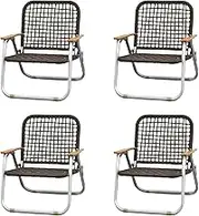 QMNUZCFD 4-Pack Outdoor Folding Chair with Aluminium Frame, Mountaineering Nylon Rope Seat and Backrest, with 150 kg Load Capacity, for Weddings, Parties, Conferences, Patio, Garden, Kitchen
