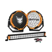 LIGHTFOX 9" Osram LED Driving Lights + 20" Dual Row LED Light Bar + Wiring Kit