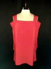 NEW CHICO'S Size 3 16 18 XL Shirt Top Red Stretch Cold Shoulder 3/4 Sleeve