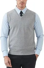 [Kallspin] Men's Cotton Sleeveless Jumpers V-Neck Knitted Gilets Sweater Vest Relaxed Fit Pullover
