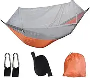 Lightweight Camping Hammock with Mosquito Net - High Strength Parachute Fabric for Outdoor Trips(Orange Grey,1pcs)