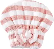 Hair Drying Cap, Coral Fleece Towel Wrap, Absorbent Hair Towel, Quick-Dry Fabric, Striped Design, 10.24x9.84x0.98 Inches, for Curly or Thick Wet Hair, Women and Girls