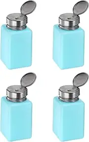 uxcell 4PCS 180ML(6oz) Push Down Alcohol Dispenser Pump Liquid Press Empty Bottles Refillable Container for Acetone Cleanser Nail Polish Remover, Blue