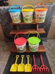 1986 McDonald's Happy Pail Complete Set Of 5 With Shovels & Rakes Brand New
