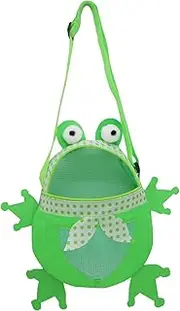 Small Mesh Beach Bag - Portable Children's Seashell Collecting Bag, Adjustable Frog Shape Tote | Little Frog Children's Toy Storage for Seashell Vacation Travel Outdoor Boy Kids Girl Collecting