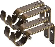 JUSHENGXMX Curtain Rod Bracket Set of 4, Antique Brass, Adjustable for 1 or 7/8 inch Rods, Wall Mount, Brass Frame