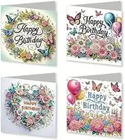 4pcs 5D DIY Diamond Art Birthday Card Kits For Adults - Diamond Painting Birthday Greetings Card Kit Decoration