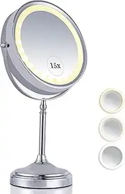 MIRRORVANA Super Zoom 15X Magnifying Makeup Mirror with Lights - 15X & 1X Make Up Vanity Mirror with 3 Lighting Modes, Rechargeable Battery with USB Cable - 8" Wide & 15" Tall (Chrome)