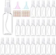 24 Pcs Spray Bottles 2oz / 55ml Clear Empty Mini Spray Bottles Refillable Container Pocket Size Sprayer Set Essential Oils Travel Cleaning Makeup Bottles with 2pcs Funnels 32pcs Labels
