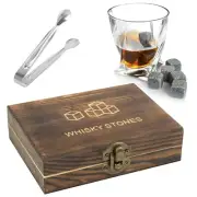 Handmade Wooden Box Whiskey Scotch Soapstone Glacier Whisky Stone Ice Cubes Rock