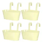 4 Pcs 11" Iron Balcony Rail Planter with Drainage Holes and Hooks, Cream