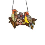 Stained Glass Window Panel 6.5" T x 9" W Handcrafted Wren Birds Suncatcher