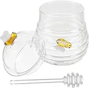 MAGICLULU Glass with Lid Dipper Honey Dispenser for Syrups Dry Foods Compact Honey Storage Container for Kitchen Use Honey Lovers