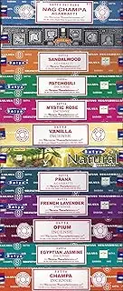 Set of 12 Nag Champa Super Hit Sandalwood Patchouli Mystic Rose Vanilla Prana Natural French Lavender Opium Egyptian Jasmine Champa by Satya