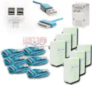 6X 4 USB PORT AC WALL ADAPTER+6FT CABLE POWER CHARGER AQUA FOR IPHONE IPOD IPAD