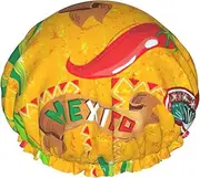 Cactus Hat And Chili Pepper Print Various Activities Shower Cap Reusable Soft And Lightweight Bath Hair Cap Long Hair