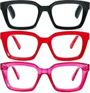 DXYXYO 3 Pack Retro Oversized Reading Glasses Men and Women Fashion Oprah Style Square Blue Light Blocking Computer Reader