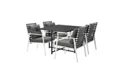 Livsip Outdoor Dining Set Balck Table Rattan White Chairs