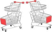 CHICAMPERA 2pcs Mini Two Tier Shopping Cart Miniature Shopping Trolley for Home Decoration Office Props and Collectibles Sturdy Design Space Saving Utility Cart