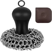 Cast Iron Cleaner Chainmail Scrubber Upgraded Handle Cast Iron Scrubber Brush Stainless Steel 316 Chain Mail Scrubber
