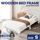 Wood Bed Frame Single Solid Pine Wooden Base Platform Bed Square Bedhead White