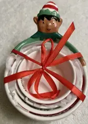 Christmas Elf Nesting Measuring Cups Set of 4 Holiday Time Stoneware Ceramic NEW