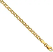 [JewelryWeb] 10k Yellow Gold 3.5mm Solid Double Link Charm Bracelet-Link-Charm-Bracelet for Women