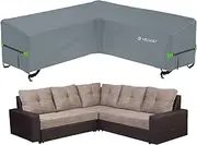 Velway V-Shape Garden Sofa Cover - Waterproof Rattan Corner Garden Furniture Covers with Windproof Straps - 420D Oxford Fabric Anti-UV Outdoor Patio L-Shape Dining Set Cover (Grey, 255x255x87cm)