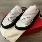 NIB Staud Tessa Croc Embossed White Italian Leather Slip On Sandals Size 7