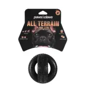 Paws & Claws Pet Dog 4-Way TPR 9.5cm Tyre Rubber Chew Dental Teeth Clean Toy BLK