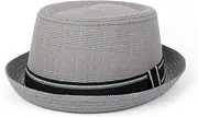 [LINCYS] Men Cotton Pork Pie Hat Dad Flat Fedora Hat Jazz Hat for Gentleman Bowler Gambler Top Hat 3Szie(Light Gray,58-59CM)