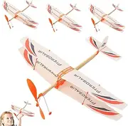 Balsa Wood Glider Plane Aircraft Model Rubber Band Powered Aircraft Outdoor Sports Flying Toy for Kids (4pcs Random Pattern)