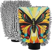 XYMZR Abstract Colors Butterfly Absorbent Microfiber Car Wash Mitt, Funny Cute Anime Scratch Free for Cars Cleaning, Home Cleaning Mitts, 2 Pack, 10.24” L x 7.09” W
