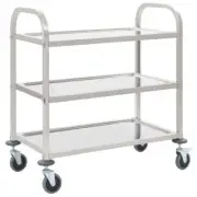 Mobile Kitchen Trolley Stainless Steel 3 Tier Rolling Utility Rack Cart Silver
