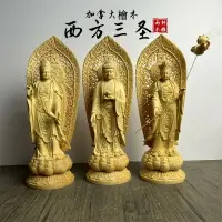 在飛比找樂天市場購物網優惠-檜木雕帶背光西方三圣阿彌陀佛像大勢至觀音菩薩家用供奉神像擺件